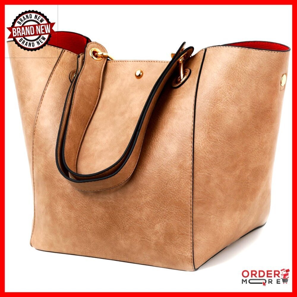 Large Work Tote Bag with Crossbody Strap, Vegan Leather, 25L Capacity